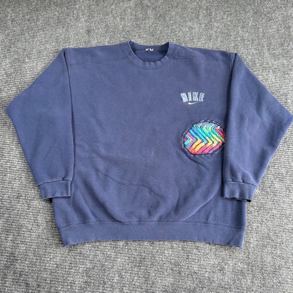 Nike Other - Nike Vintage Crewneck Sweatshirt Navy Blue Rainbow Crochet Patch Mens XL 3211